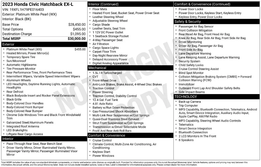 2023 Honda Civic - $25,693