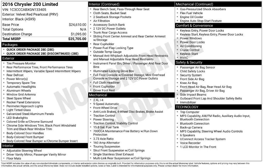 2016 Chrysler 200 - $10,900