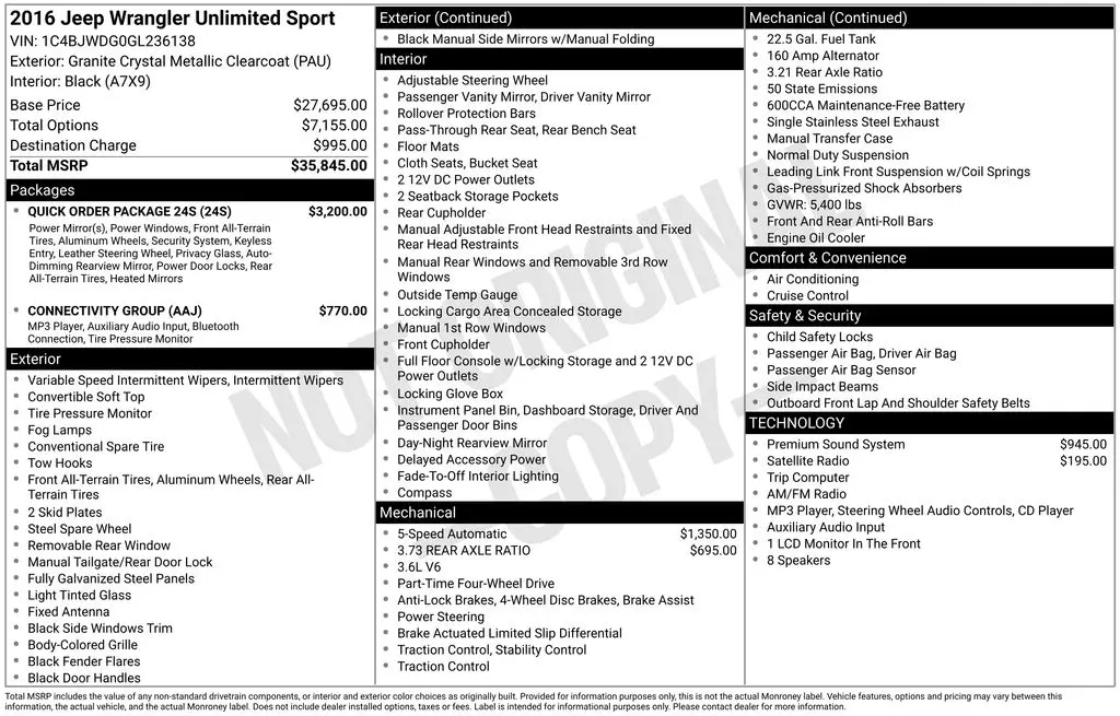 2016 Jeep Wrangler Unlimited Sport — photo 1 of 6