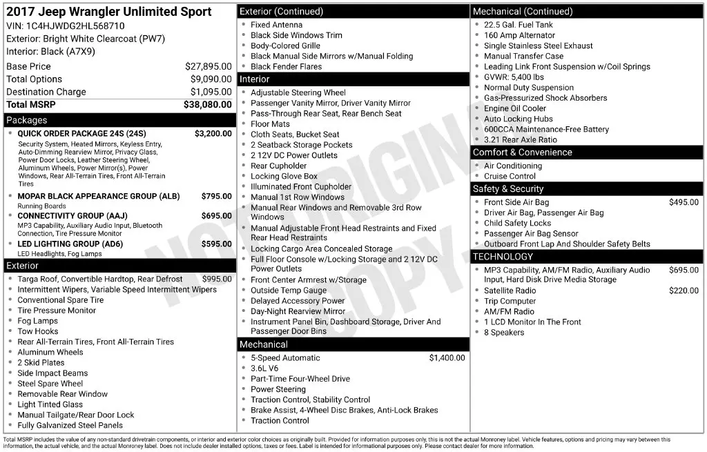 2017 Jeep Wrangler - $15,482