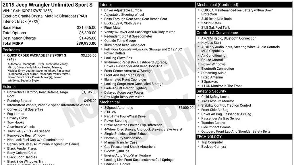 2019 Jeep Wrangler Unlimited Sport