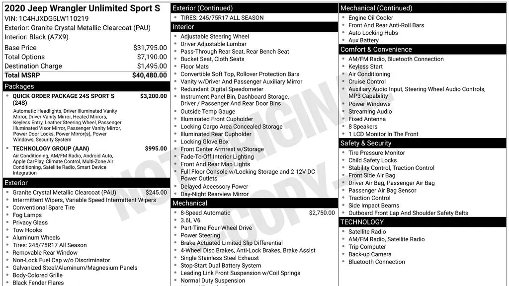 2020 Jeep Wrangler Unlimited Sport