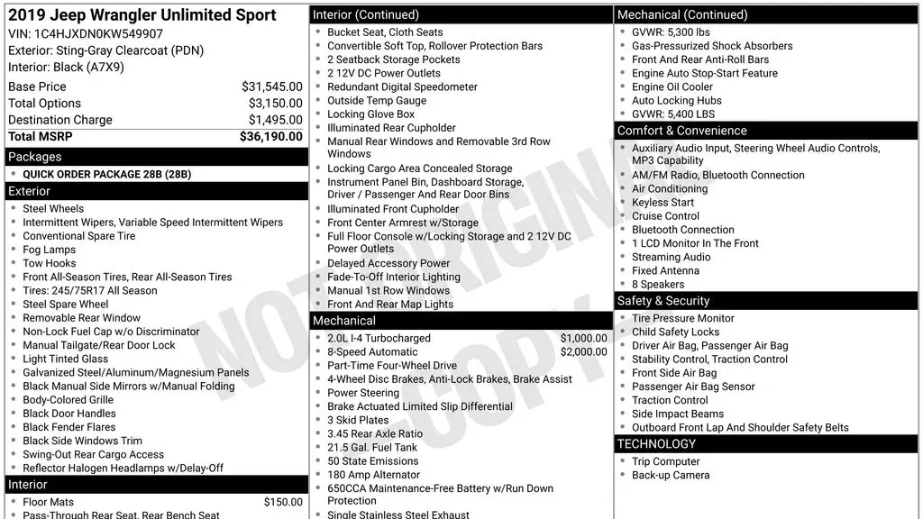2019 Jeep Wrangler Unlimited Sport