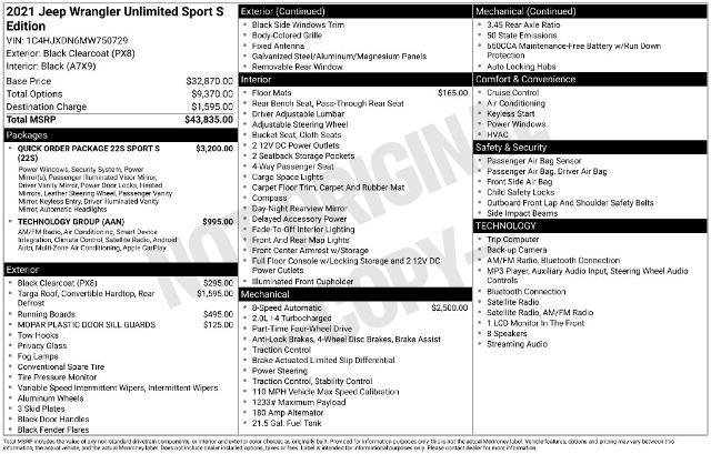 2021 Jeep Wrangler - $29,080