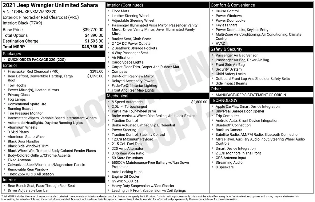2021 Jeep Wrangler - $21,998