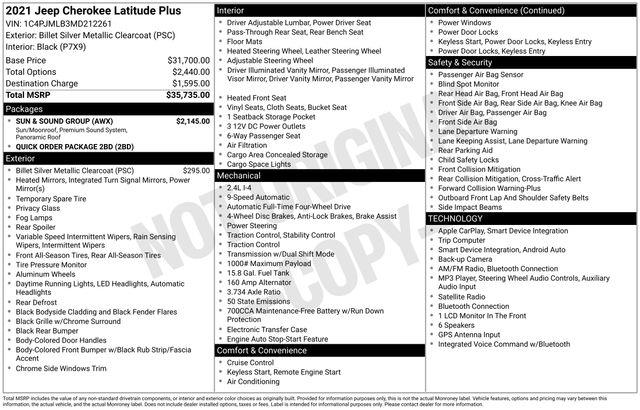 2021 Jeep Cherokee - $16,179