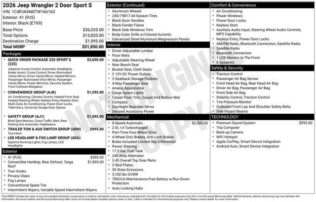 2026 Jeep Wrangler - $39,750