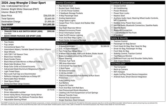 2026 Jeep Wrangler - $32,912