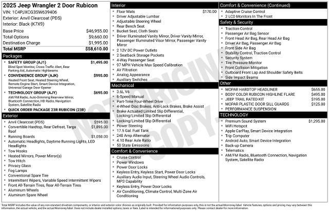 2025 Jeep Wrangler - $48,558