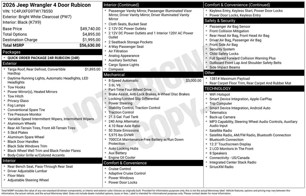 2026 Jeep Wrangler - $44,489