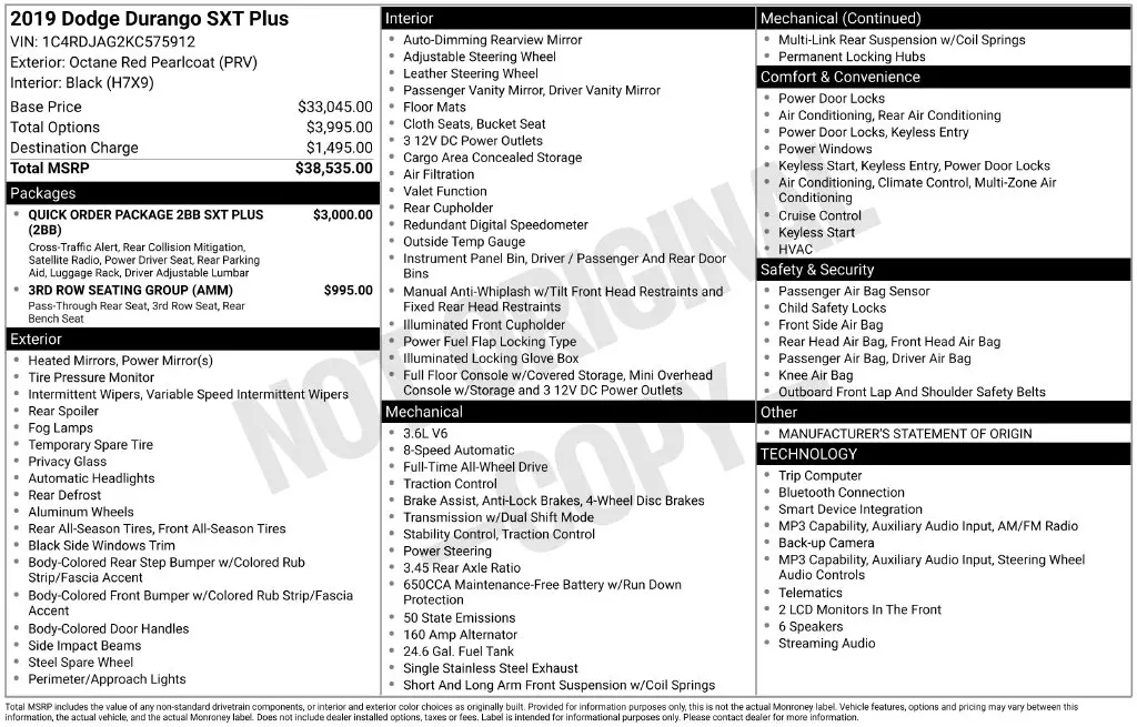 2019 Dodge Durango - $15,698