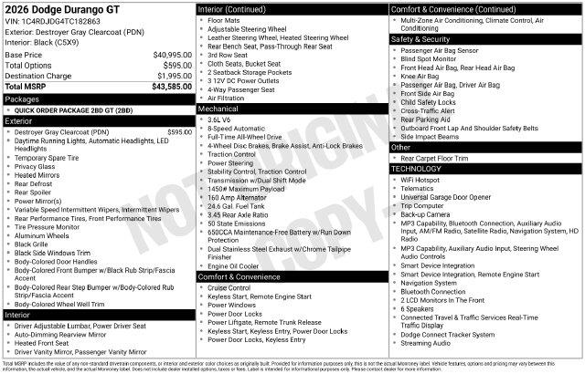 2026 Dodge Durango - $32,762