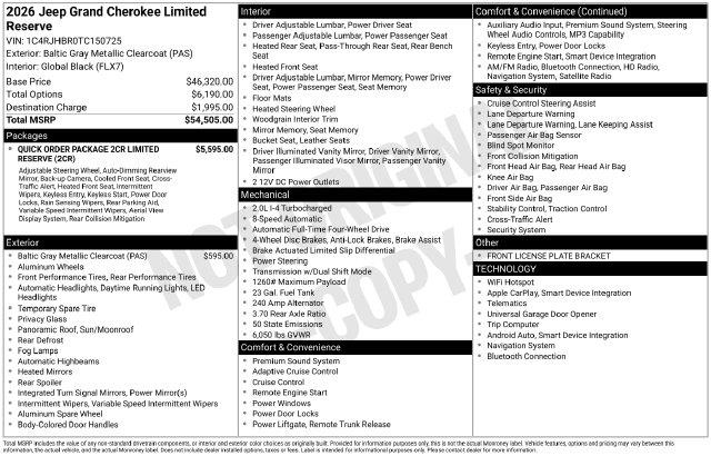 2026 Jeep Cherokee - $41,979