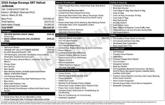 2026 Dodge Durango - $79,585
