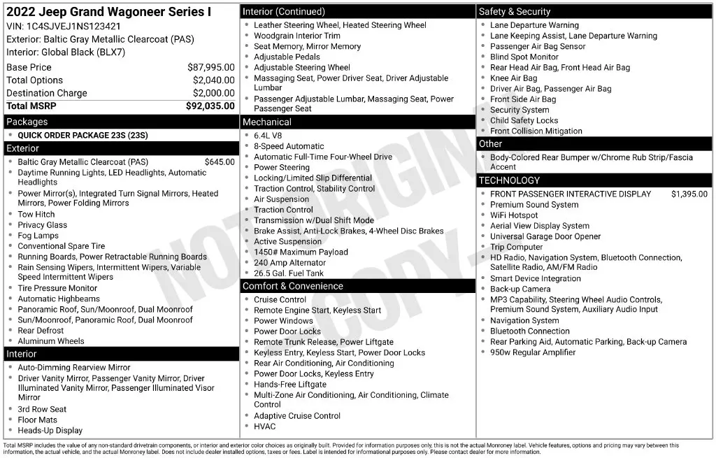 2022 Jeep Grand Wagoneer - $37,497