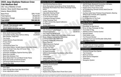 2022 Jeep Gladiator 4X4 Rubicon 4DR Crew Cab 5.0 FT. SB