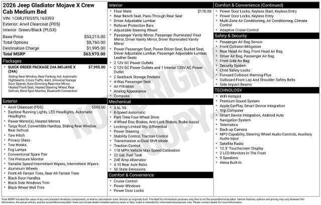 2026 Jeep Gladiator - $51,880