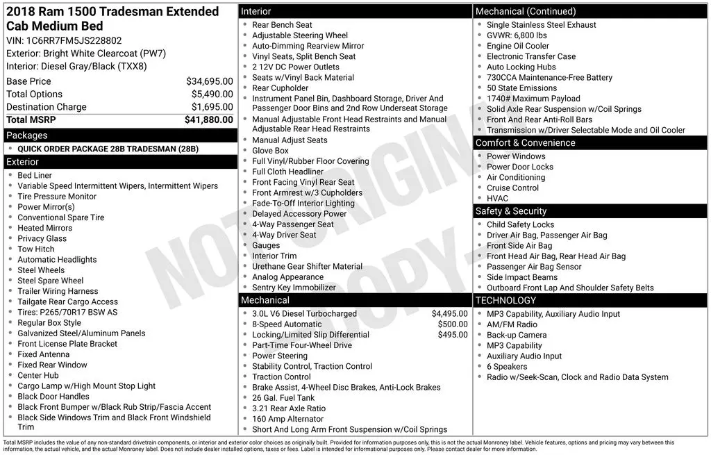 2018 Ram 1500 - $13,423
