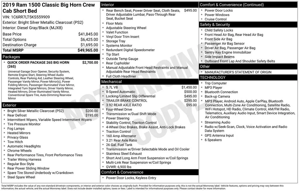 2019 Ram 1500 - $19,501