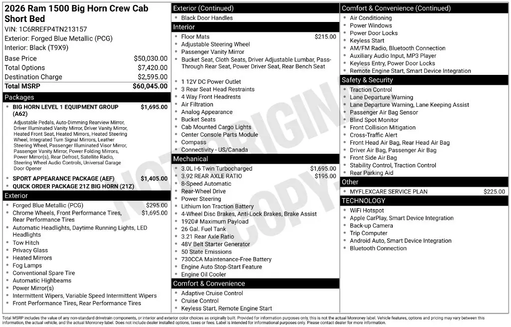 2026 Ram 1500 - $39,554
