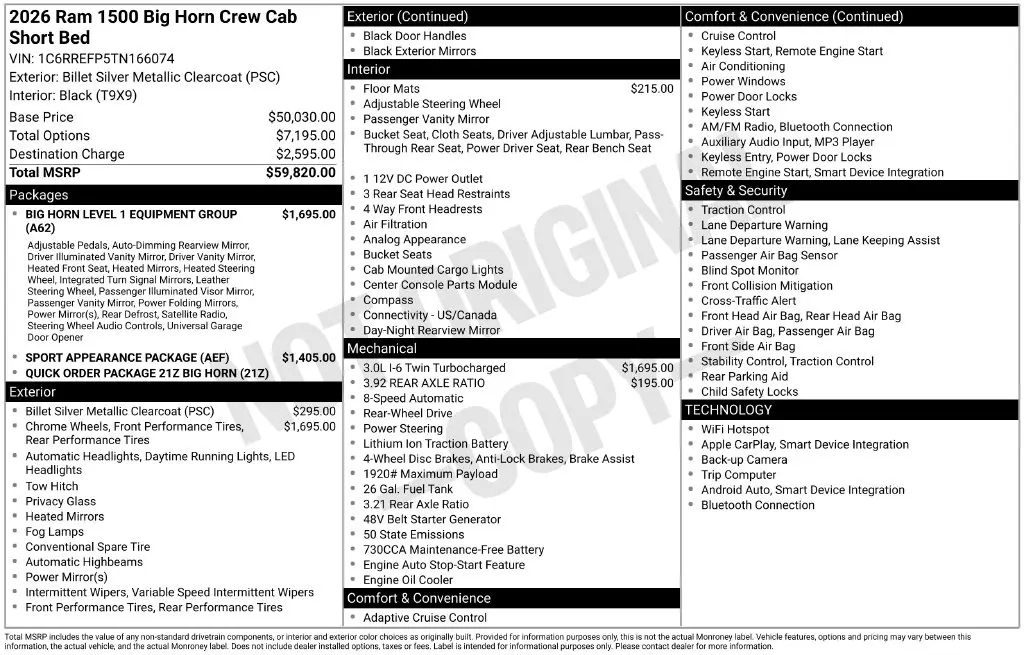 2026 Ram 1500 - $39,528