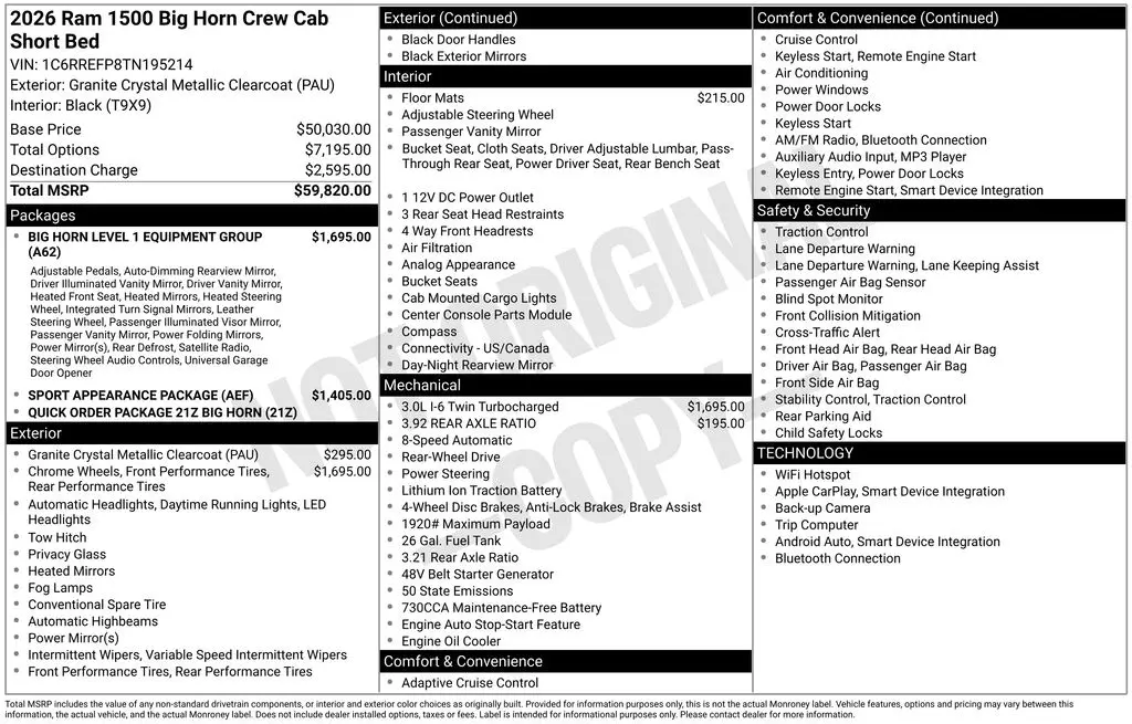 2026 Ram 1500 - $39,542