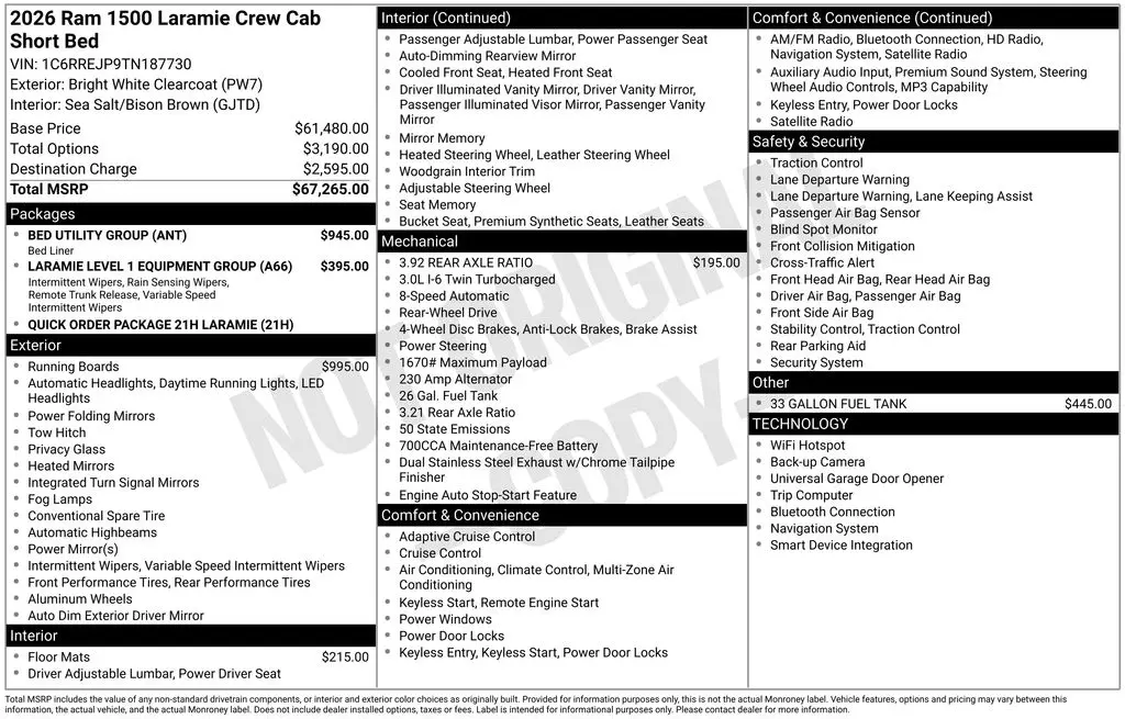 2026 Ram 1500 - $47,985