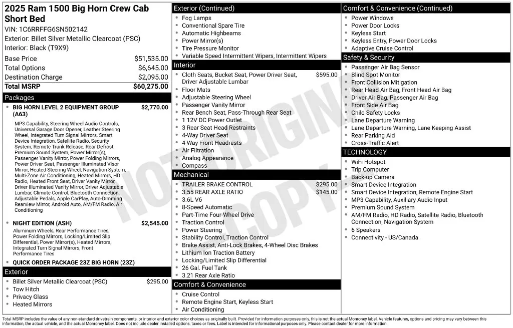 2025 Ram 1500 - $39,000