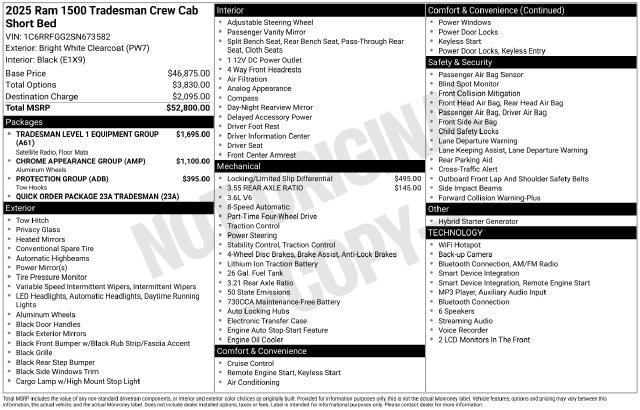 2025 Ram 1500 - $37,995