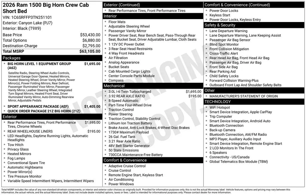 2026 Ram 1500 - $48,995