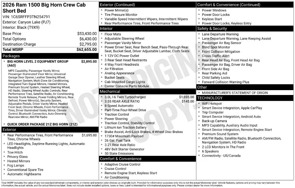 2026 Ram 1500 - $48,900