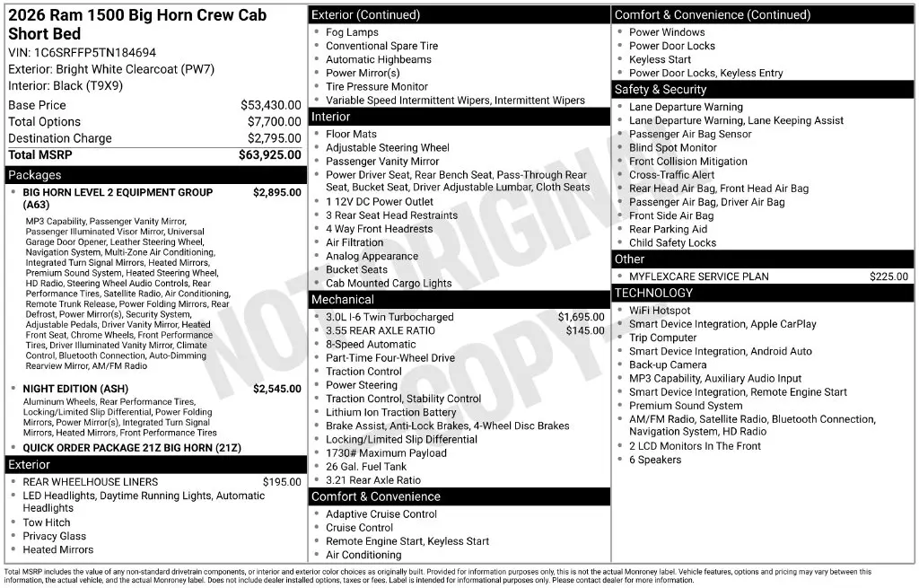2026 Ram 1500 - $46,987