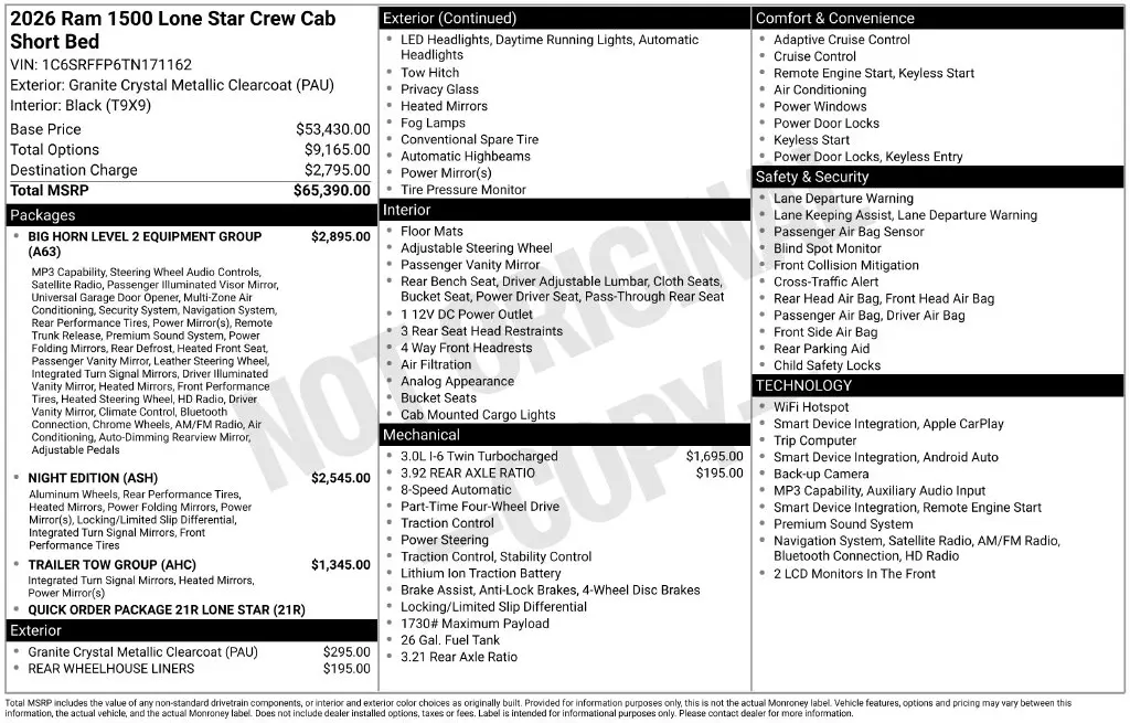 2026 Ram 1500 - $44,059