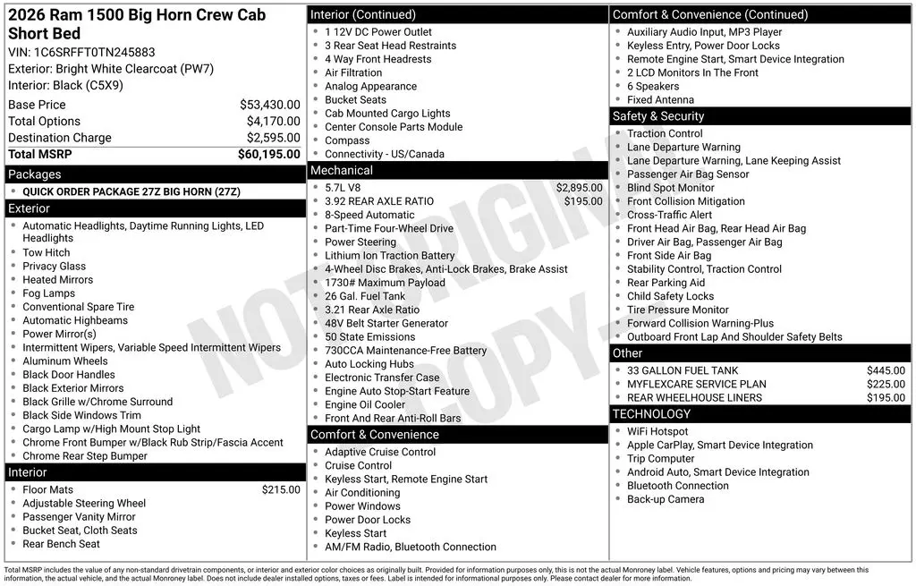 2026 Ram 1500 - $41,823