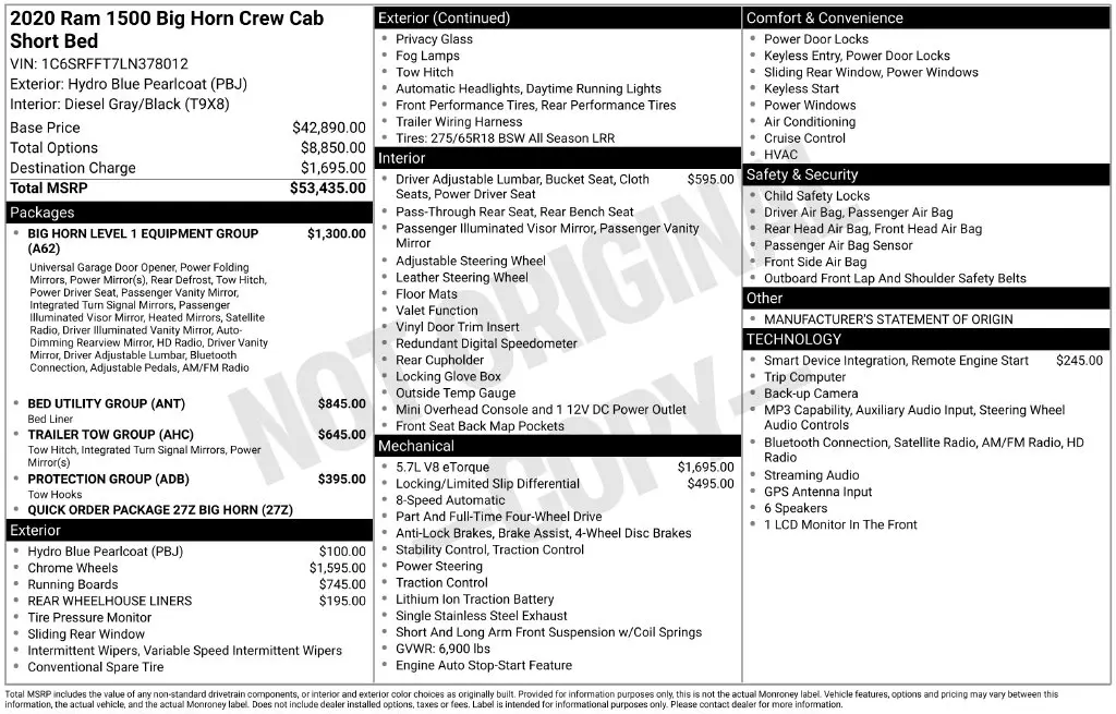 2020 Ram 1500 - $26,128