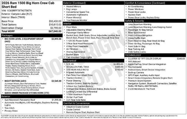 2026 Ram 1500 - $48,490
