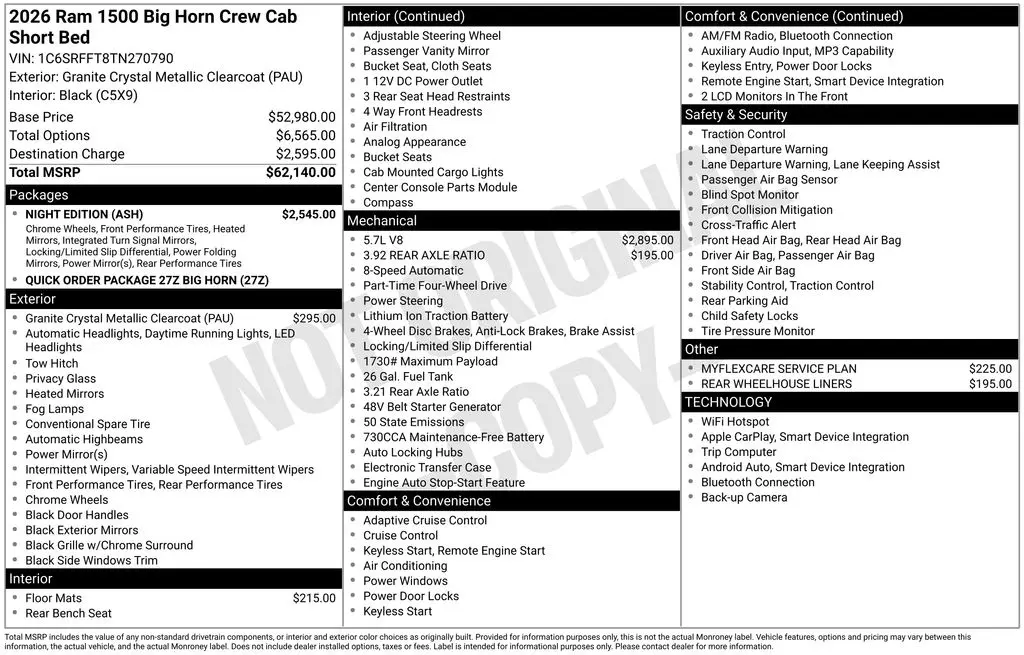 2026 Ram 1500 - $46,500
