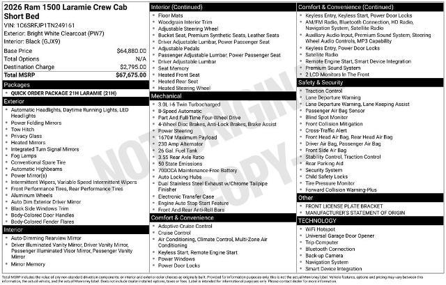 2026 Ram 1500 - $47,490