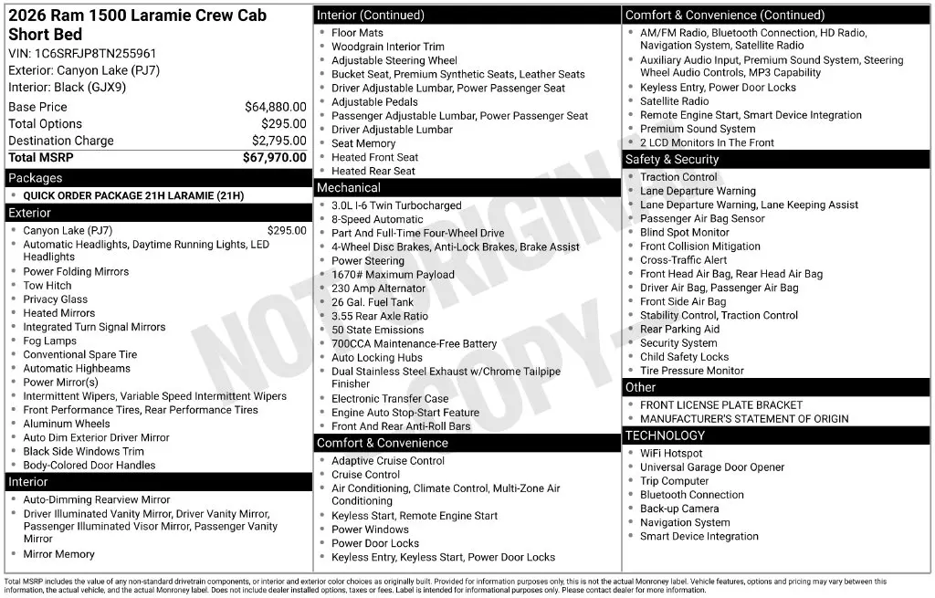 2026 Ram 1500 - $50,695