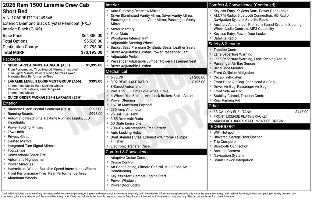 2026 Ram 1500 - $54,000