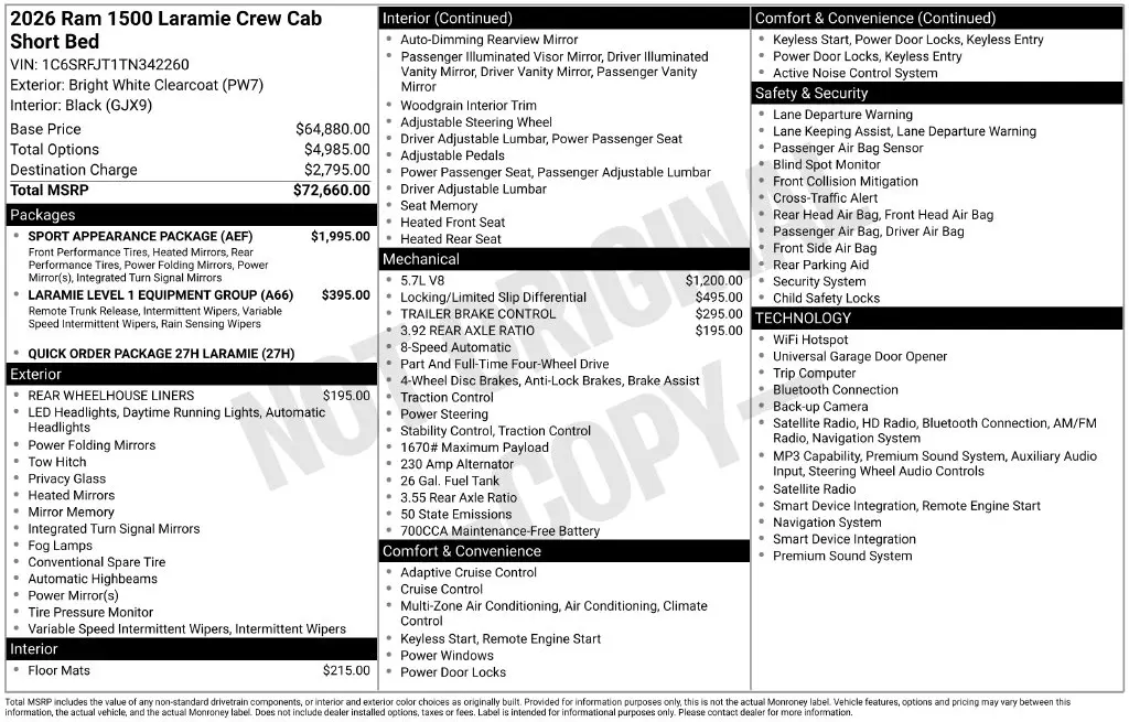 2026 Ram 1500 - $54,900