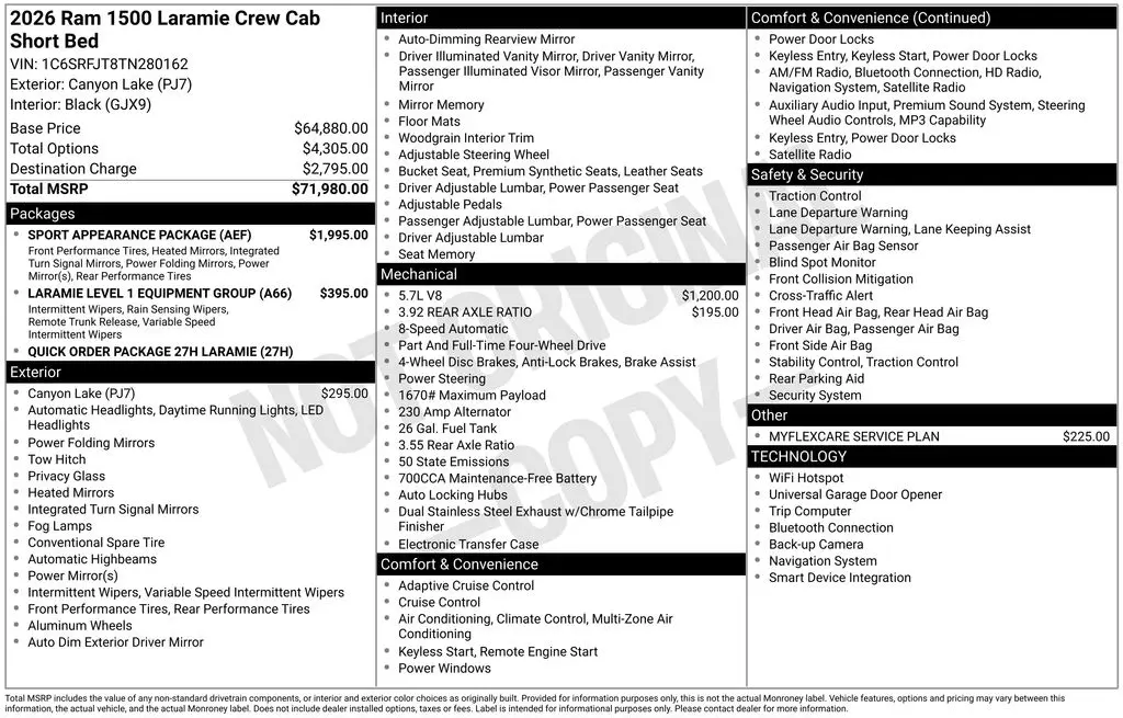 2026 Ram 1500 - $59,500