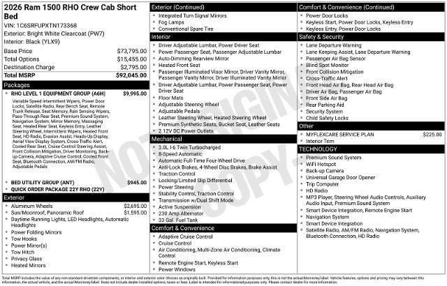 2026 Ram 1500 - $74,880
