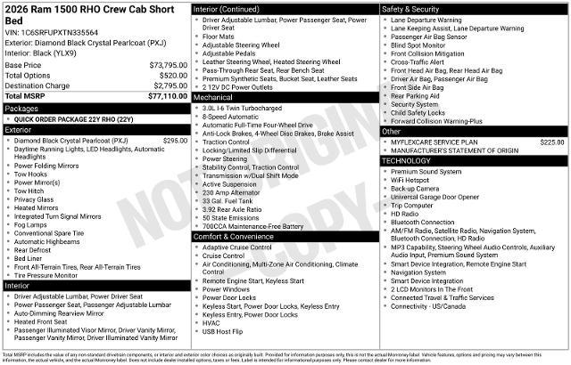 2026 Ram 1500 - $67,479