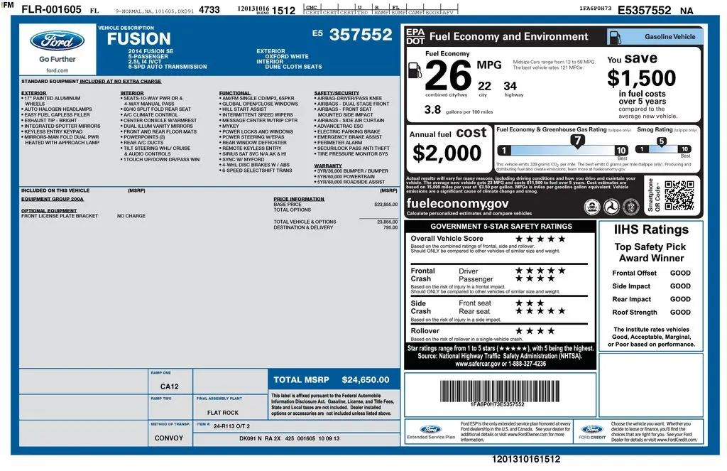 2014 Ford Fusion SE — photo 1 of 6