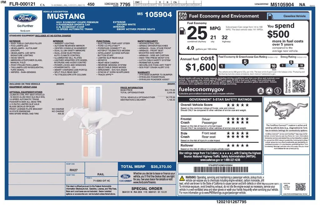 2021 Ford Mustang - $23,848