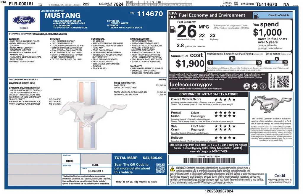 2026 Ford Mustang - $30,995