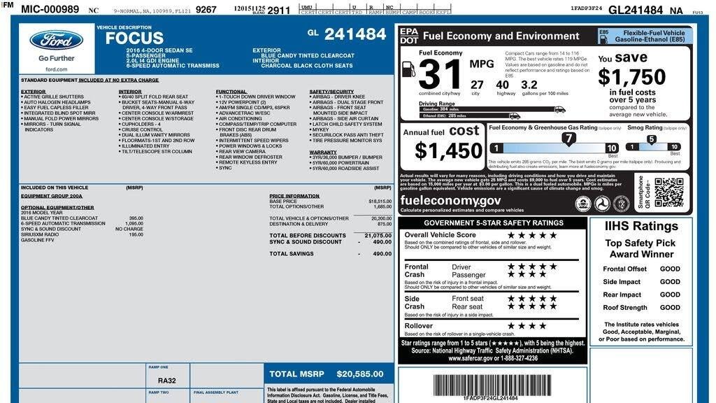 Preowned 2016 Ford Focus SE for Sale