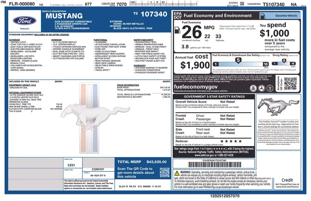 2026 Ford Mustang - $38,787