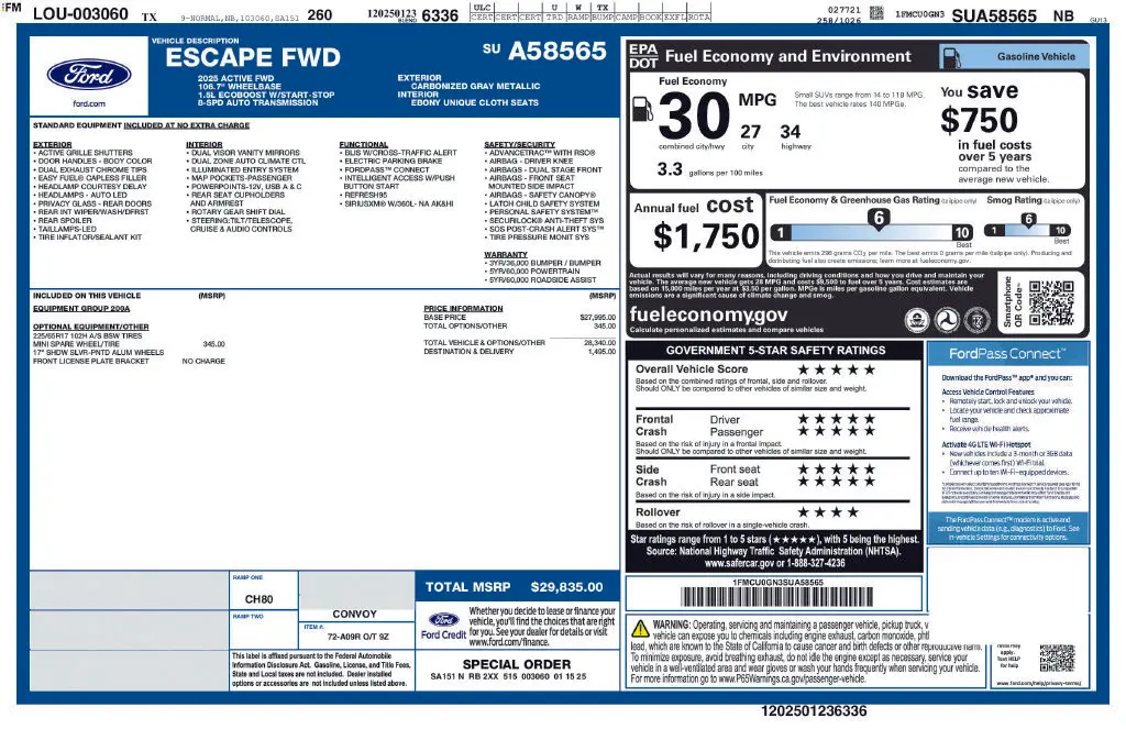 2025 Ford Escape - $21,698
